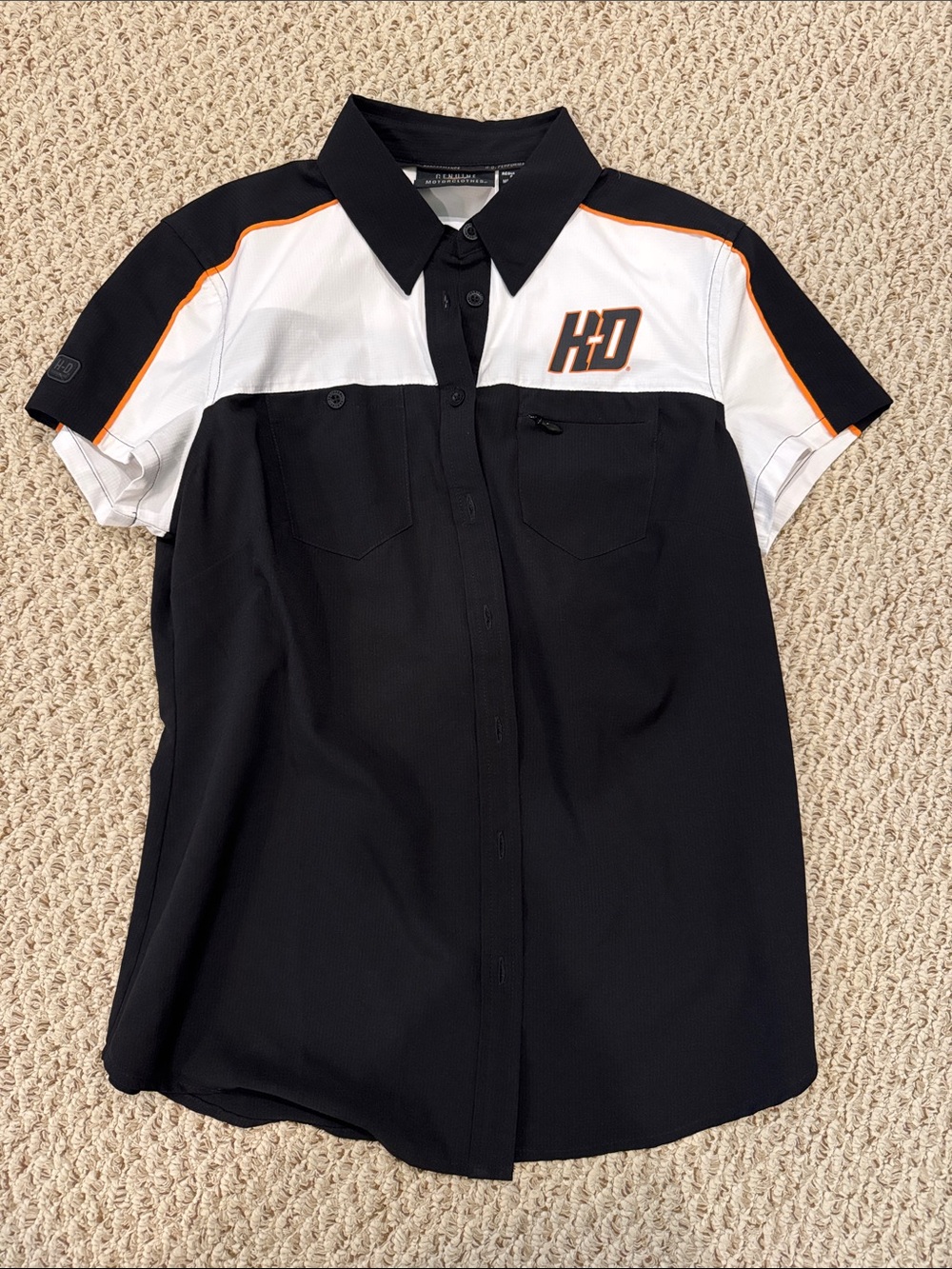 Harley-Davidson Black, White & Orange HD Logo Short Sleeve Shirt Size Small